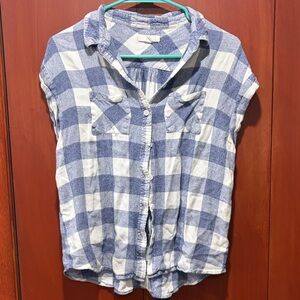 Blue and White Plaid Button Down Shirt